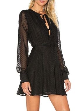 Privacy Please Black Swiss Dot Tie-Front Long Sleeve Mini Dress